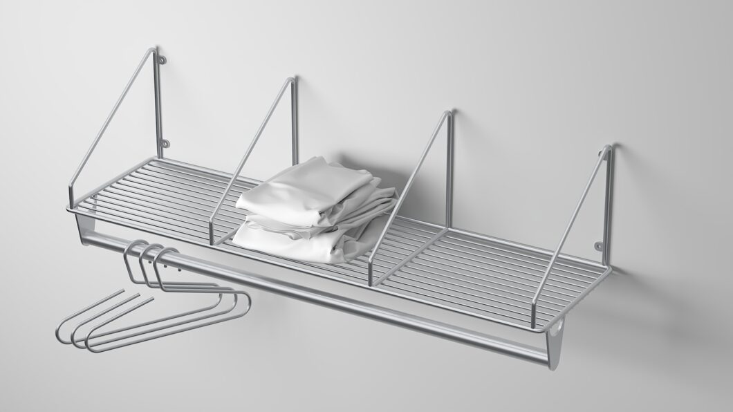 Stainless steel clothes rack wall mounted hanger bar compartments