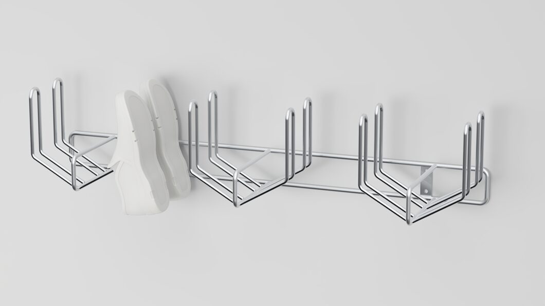 Stainless steel shoe rack wall mounted 6 pair side hung