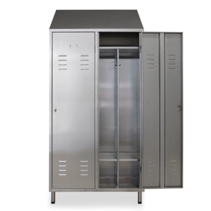 Stainless steel changing cabinet 2 compartments shelves hooks hygienic