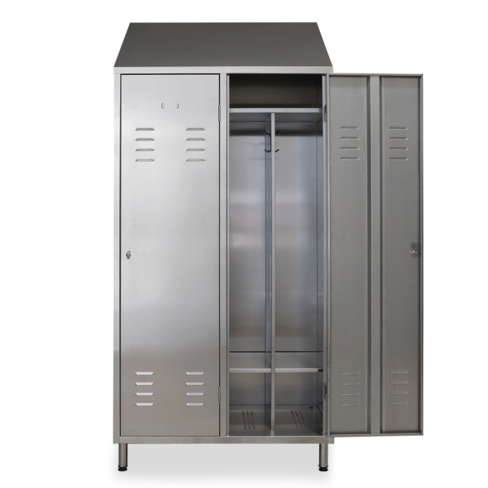 Stainless steel changing cabinet 2 compartments shelves hooks hygienic