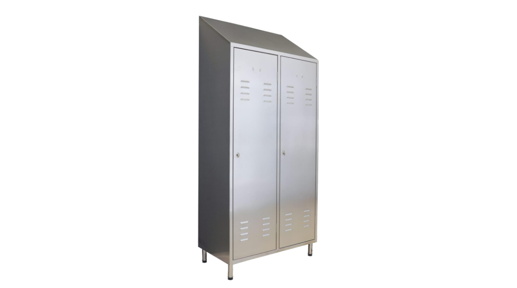 Stainless steel changing cabinet 2 compartments shelves hooks hygienic