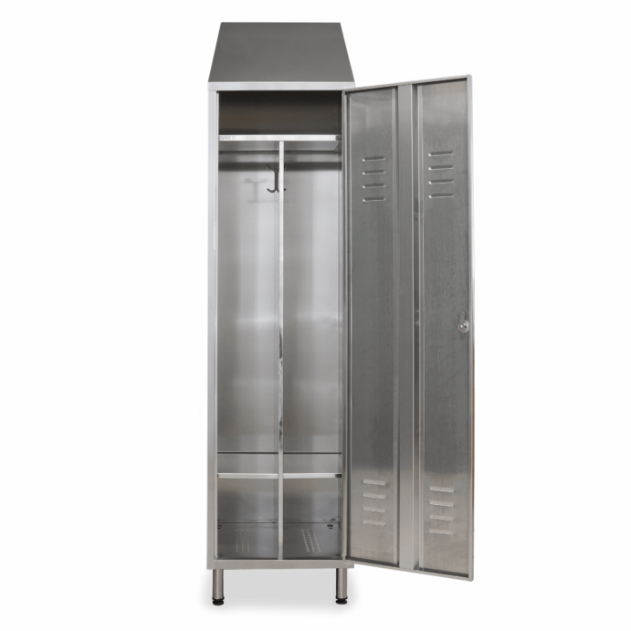 Stainless steel dressing room cabinet 2 compartments sloped top