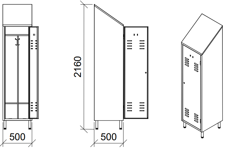 Stainless steel dressing room cabinet 2 compartments sloped top