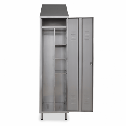 Stainless steel broom cupboard lockable door shelves hygienic