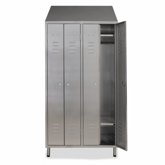 Stainless steel wardrobe 4 compartments doors hygienic
