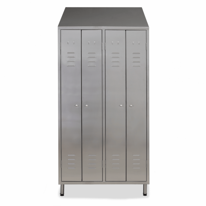 Stainless steel wardrobe 4 compartments doors hygienic