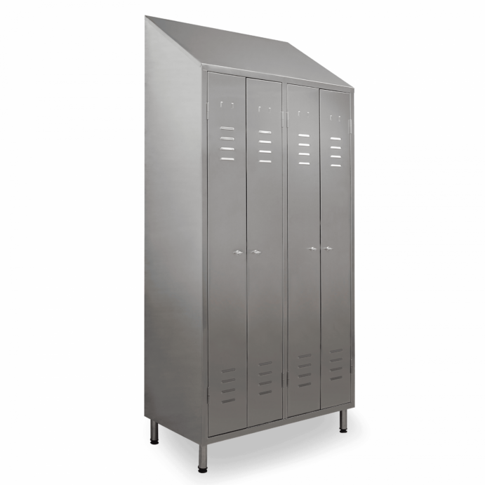 Stainless steel wardrobe 4 compartments doors hygienic