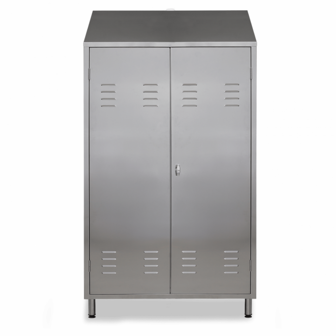 Stainless steel broom cupboard 2 lockable doors shelves hygienic