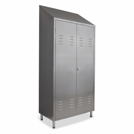 Stainless steel broom cupboard 2 lockable doors shelves hygienic