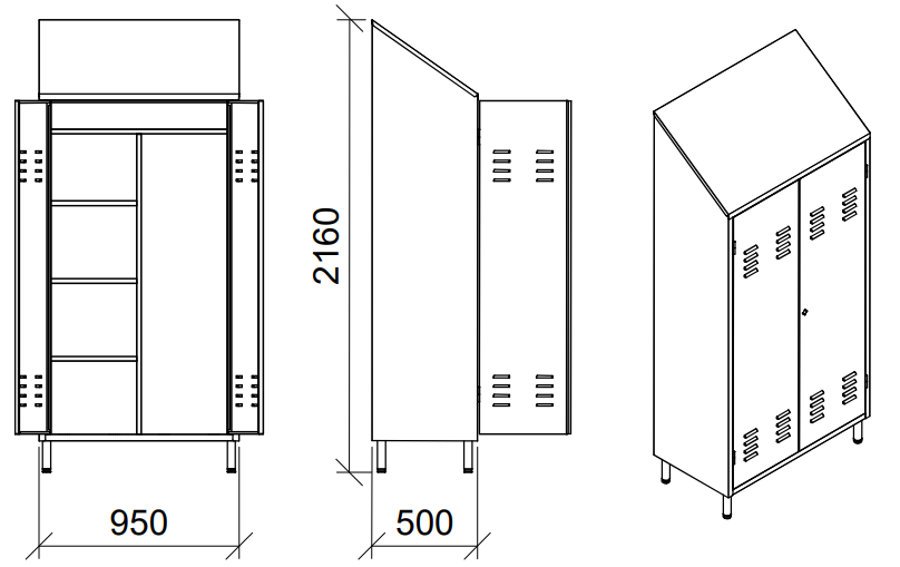 Stainless steel broom cupboard 2 lockable doors shelves hygienic